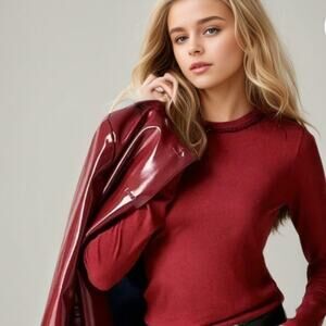 NWT J. Crew Carolyn Embellished Crewneck Sweater Merino Wool Red S *Flaw